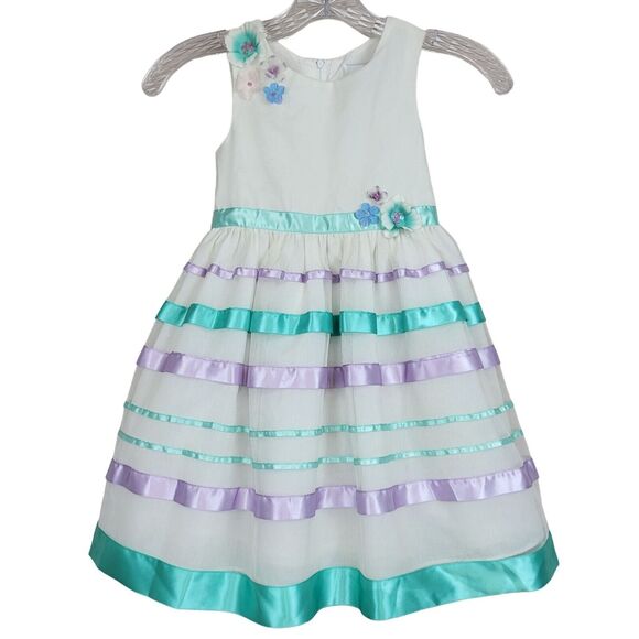 Rare Edition Dress Flowers Ribbons Sleeveless 2T / 3T  Off White Party Spring - Picture 1 of 11